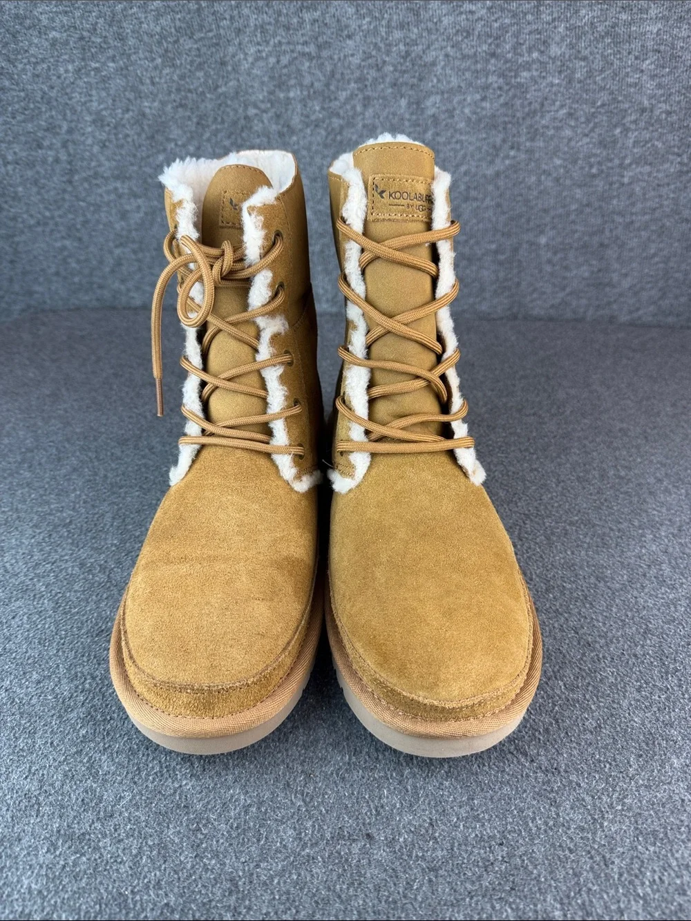 UGG Koolaburra Chestnut‎ Suede Lace-Up Shearling-Trim Boots Size 8 -Brand New